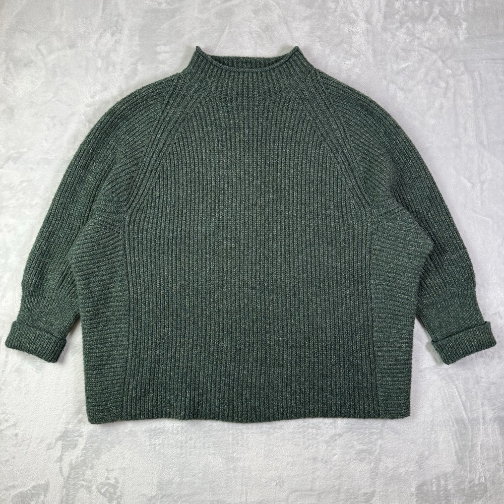 Chicos Mock Neck Sweater Size XXL Green Slouchy Sleeve Comfort Knit 3/4 Sleeve